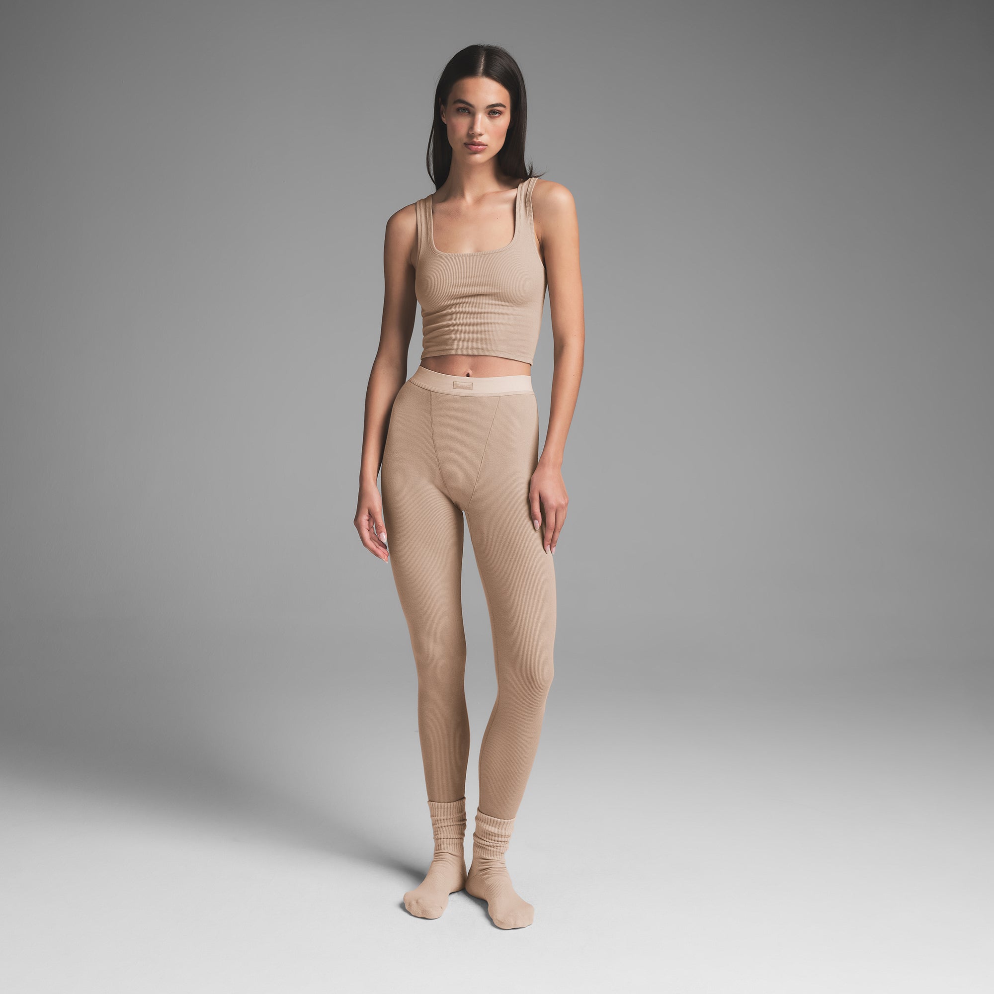 COTTON RIB LEGGING | LATTE