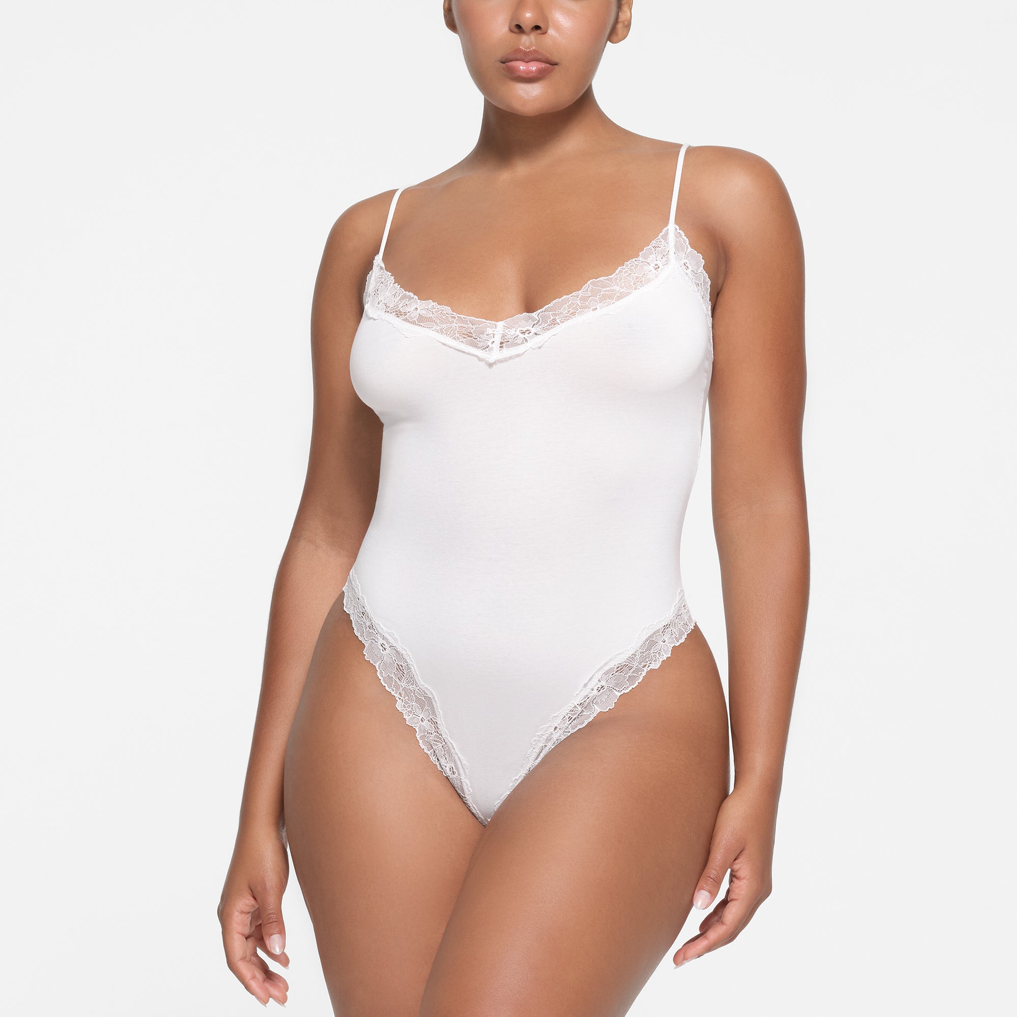 COTTON LACE CAMI BODYSUIT | MARBLE