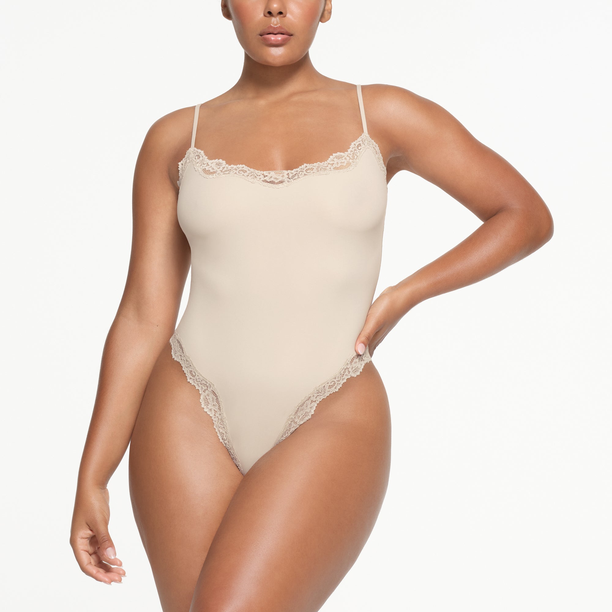 FITS EVERYBODY LACE CAMI BODYSUIT | STONE