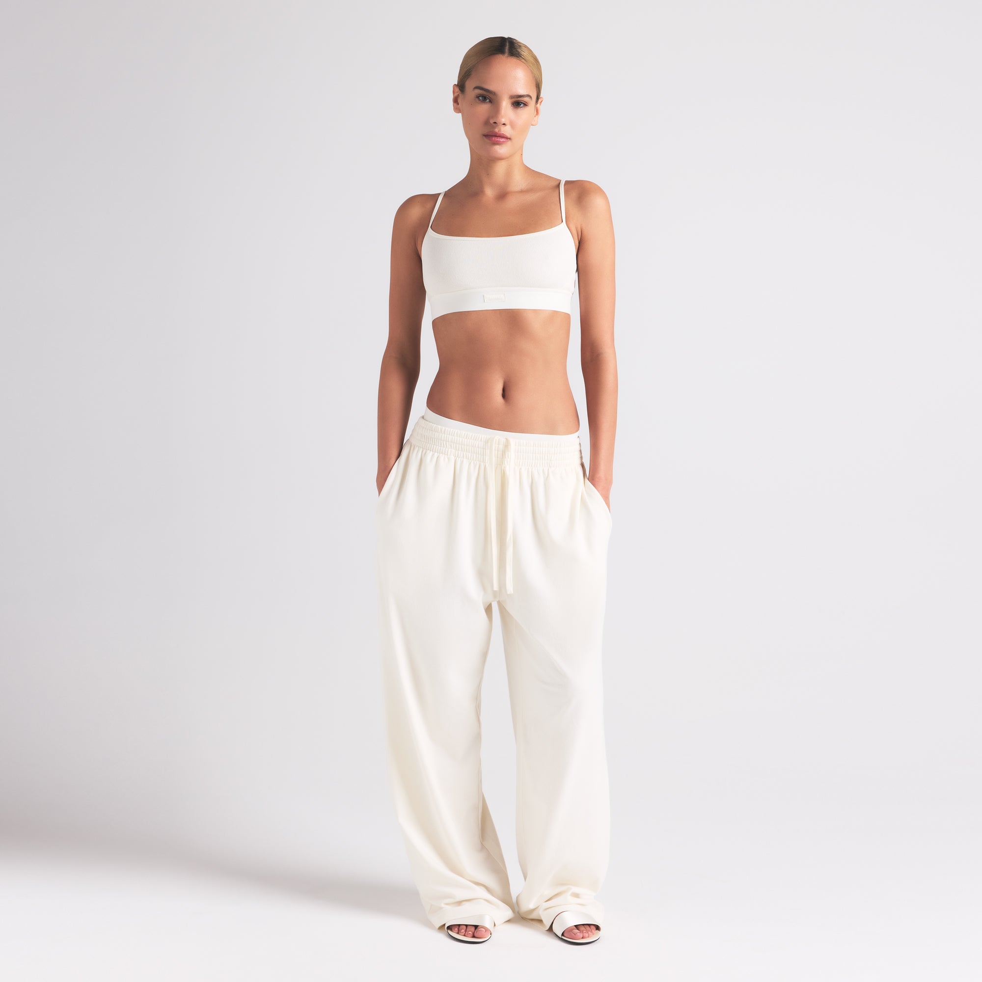 COTTON RIB SCOOP BRALETTE | MARBLE