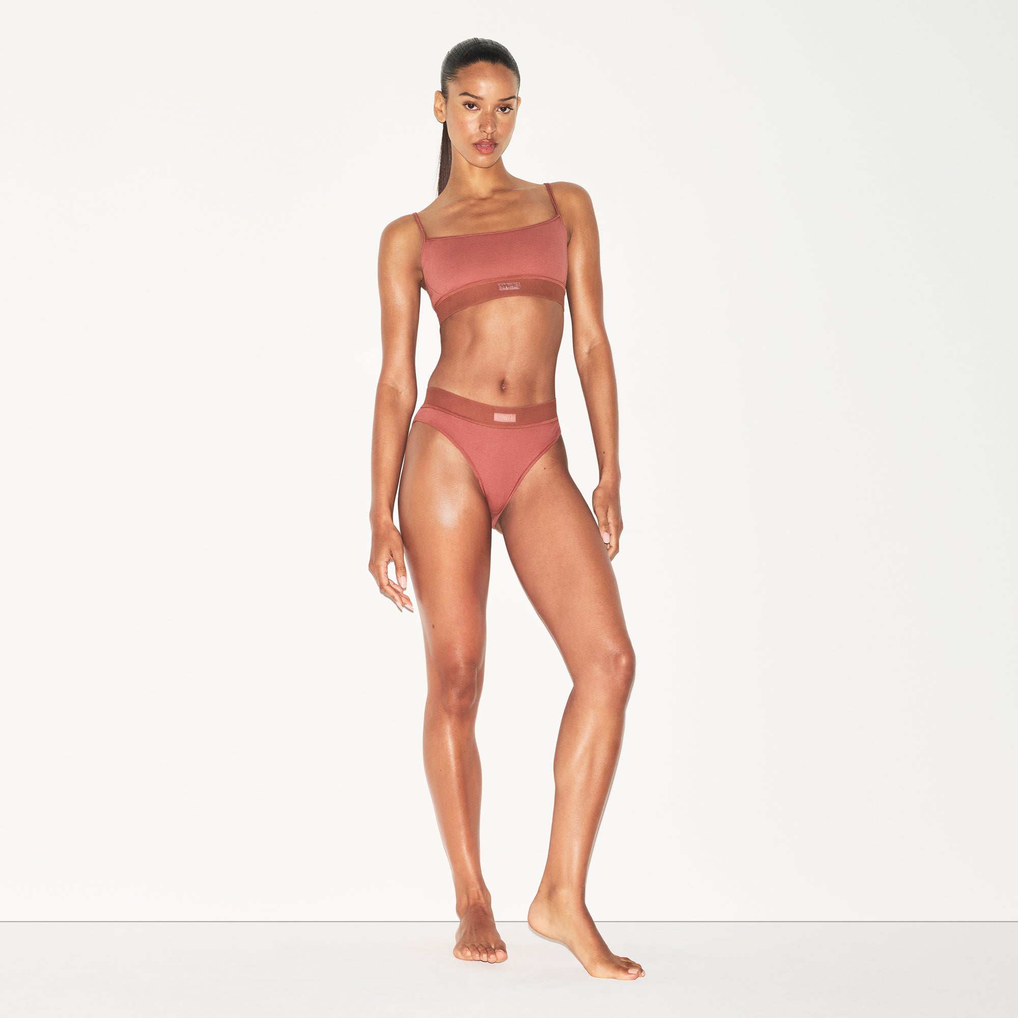 COTTON RIB SCOOP BRALETTE | REDWOOD