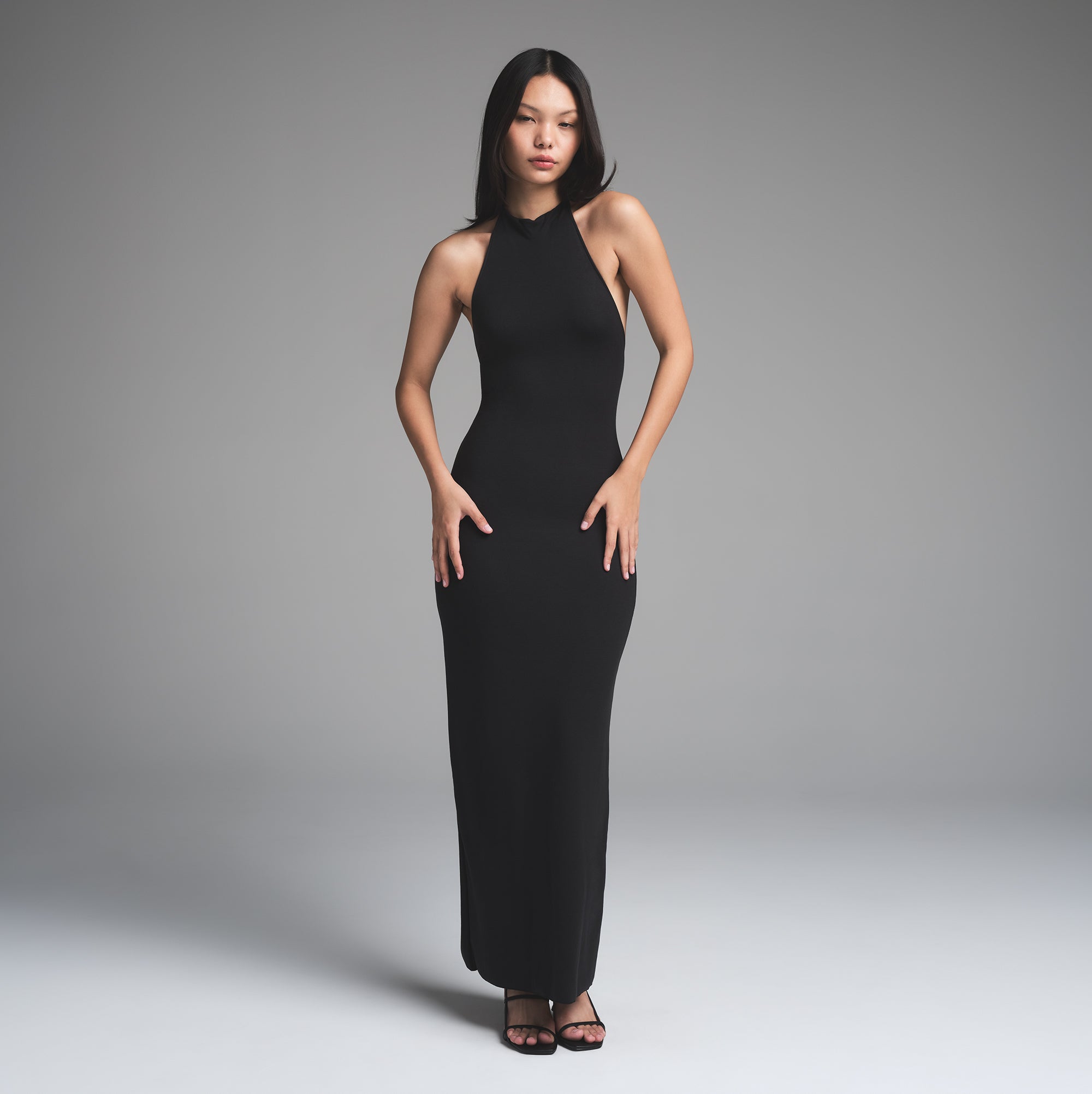 SKIMS CLOUD HALTER LONG DRESS | ONYX