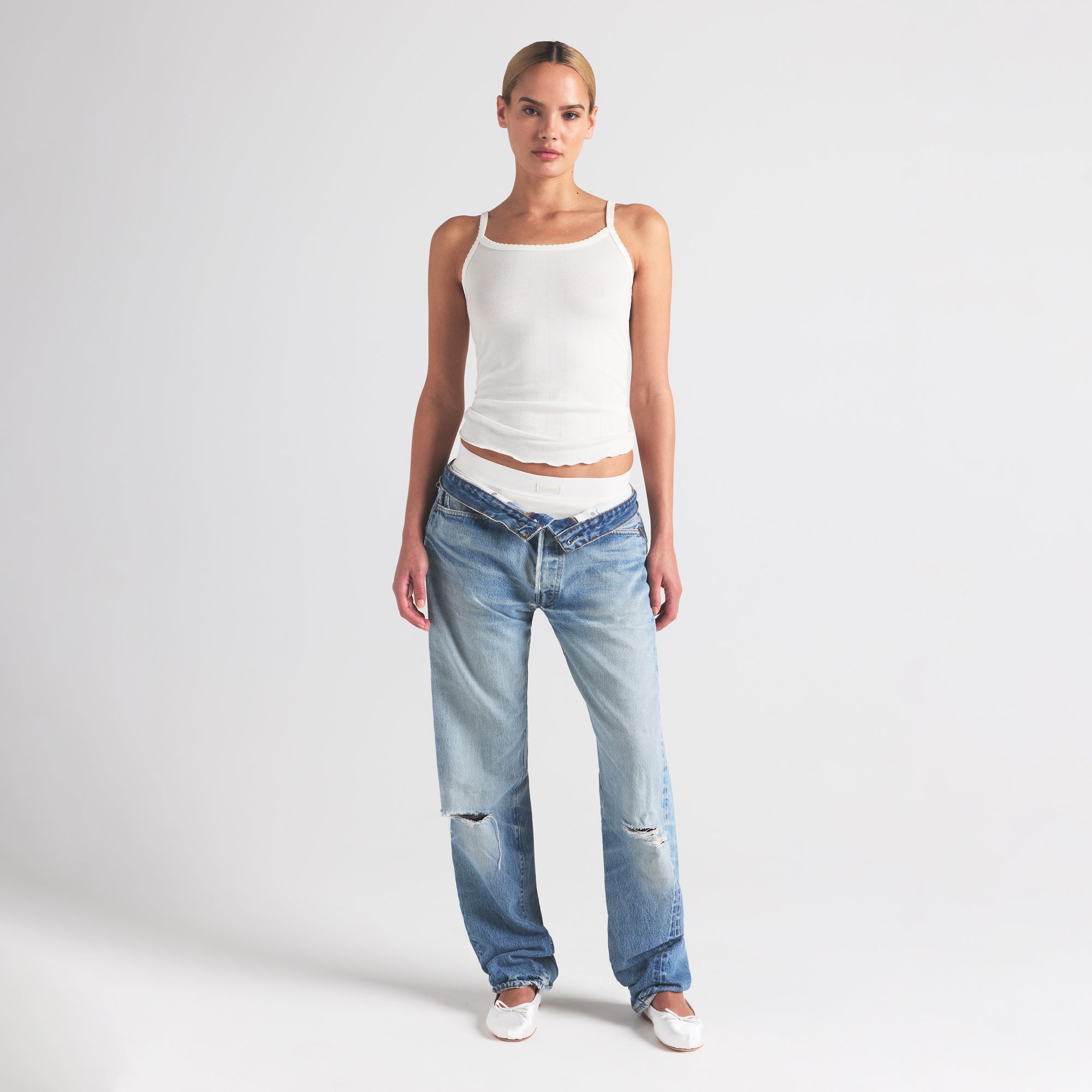 DROP NEEDLE POINTELLE LONG CAMI | MARBLE
