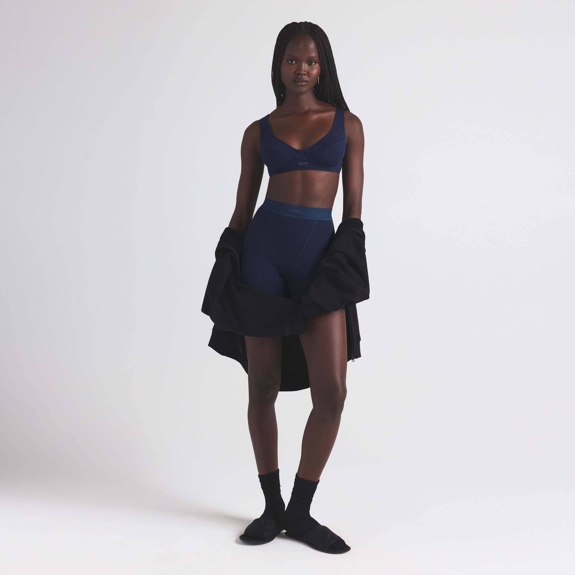COTTON JERSEY PLUNGE BRALETTE | NAVY