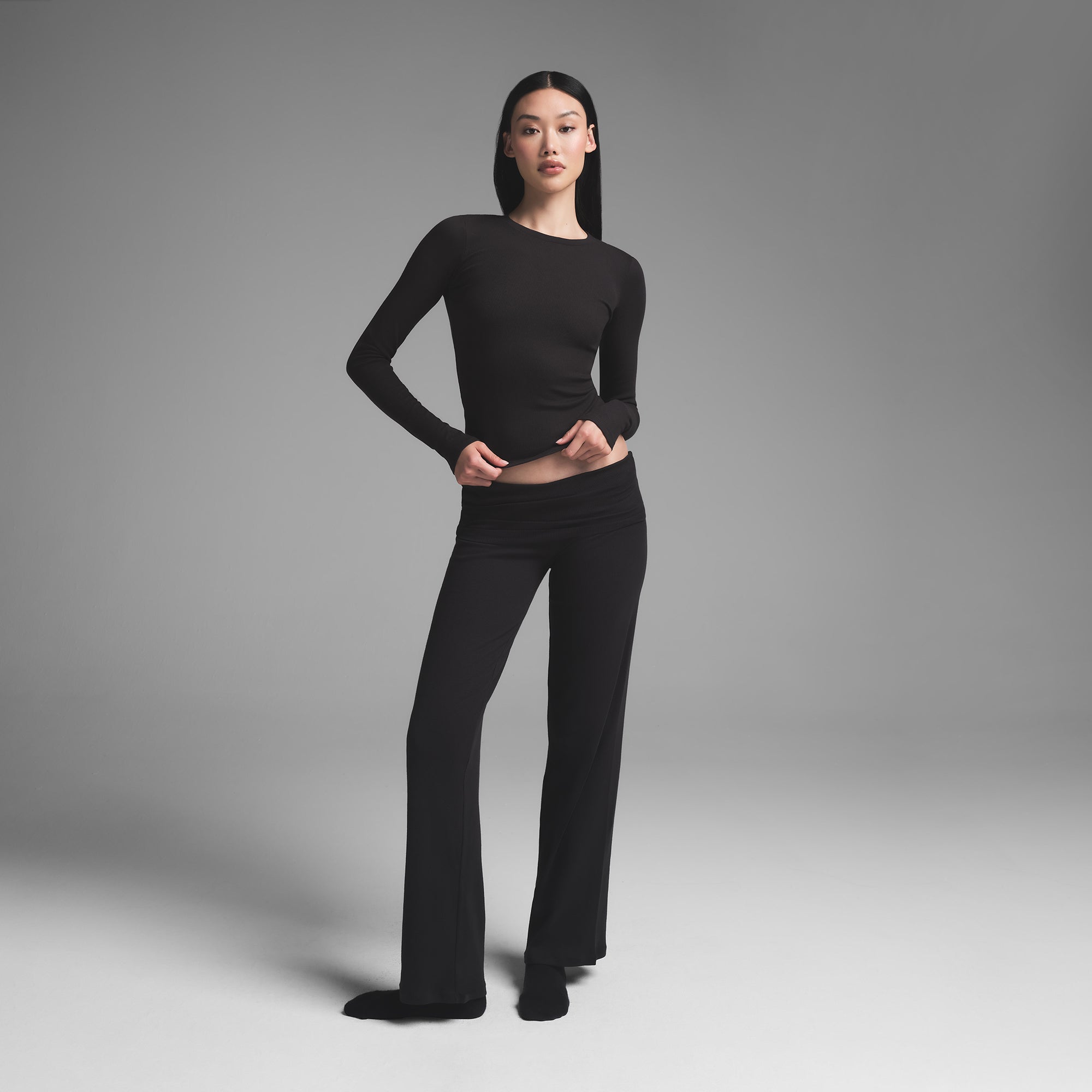 COTTON RIB LONG SLEEVE T-SHIRT | SOOT