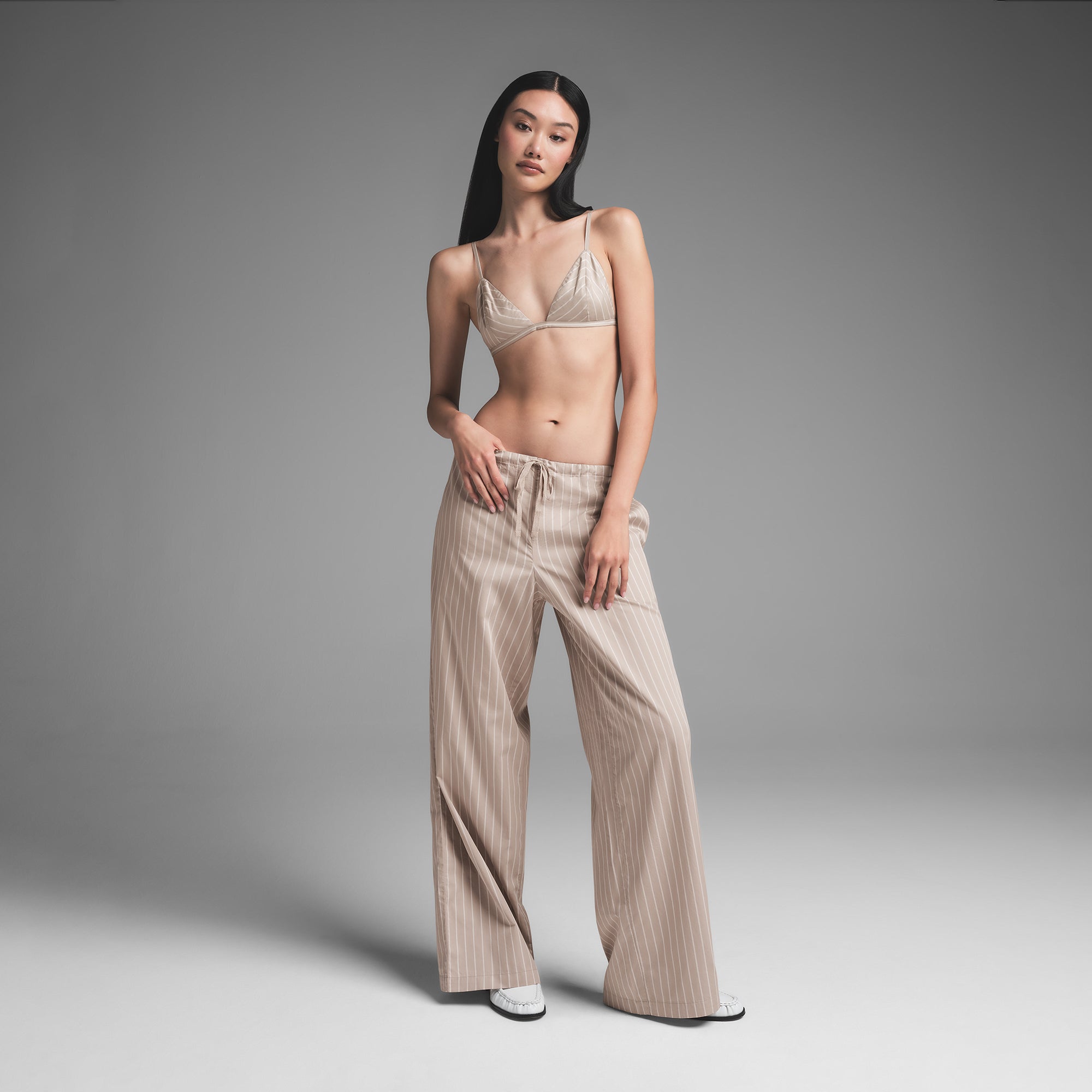 COTTON POPLIN TRIANGLE BRALETTE | STONE STRIPE